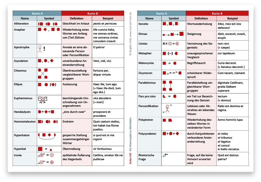 Übersicht Stilmittel zum Memo Guter Stil